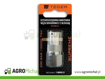 Czteroszczękowa końcówka węża smarownicy z blokadą M10x1. 690 BAR (10000 PSI) Supreme TEGER