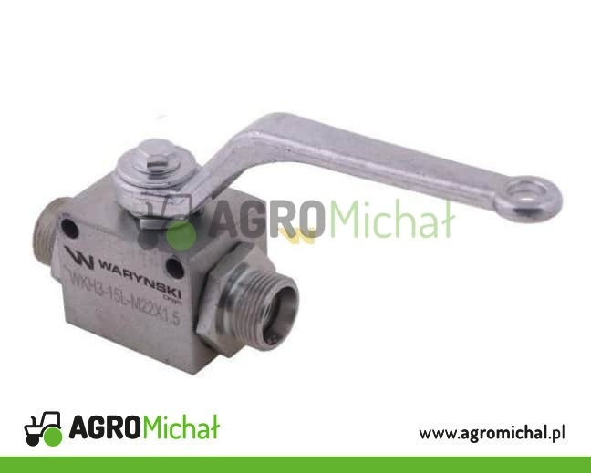 Zawór kulowy hydrauliczny 3-drogowy 3/2 M22x1.5 15L z otworami mocującymi 500 bar Waryński