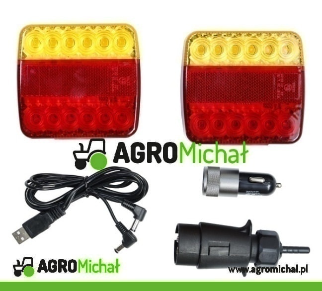Zestaw lamp tylnych diodowych na magnes, bezprzewodowe, WIFI z wtyczką 7 pin 12V 24V